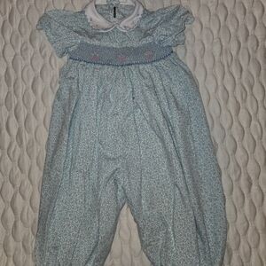 Seasons By Feltman Toddler Girl's One Piece Outfit Smocked Aqua Floral Size 2t